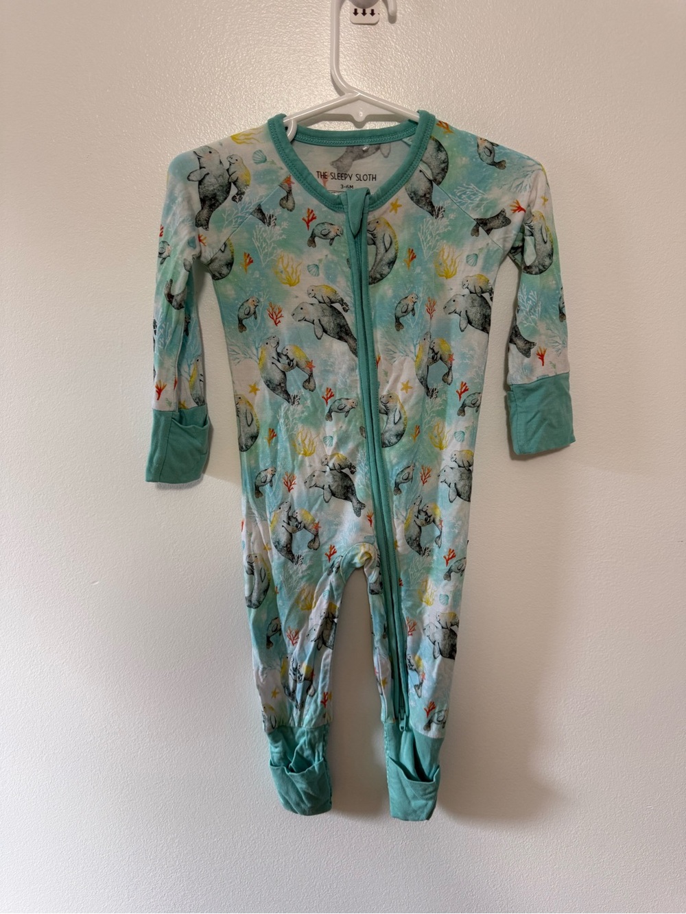 The Sleepy Sloth Teal Manatee -Print Kids Footie